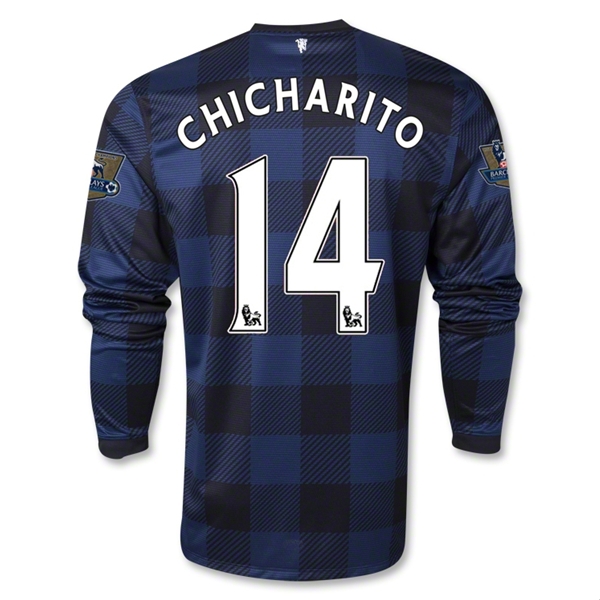 13-14 Manchester United #14 CHICHARITO Away Black Long Sleeve Jersey Shirt - Click Image to Close